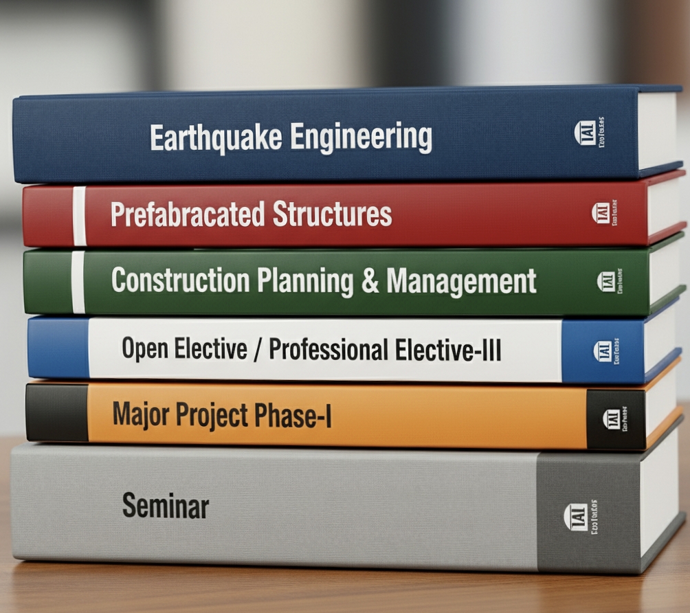 Earthquake Engineering
2 Prefabricated Structures
3 Construction Planning & Management
4 Open Elective / Professional Elective-III
5 Major Project Phase-I
6 Seminar